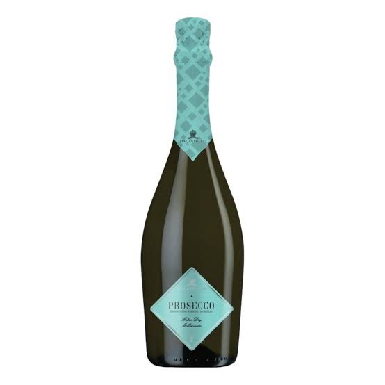 Bottle of Dacastello Prosecco Extra Dry Millesimato DOC, Italian sparkling white wine, 11% ABV