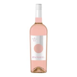 A bottle of Dacastello Zinfandel Rosato wine featuring a pink label with gold accents, set against a clean white background.