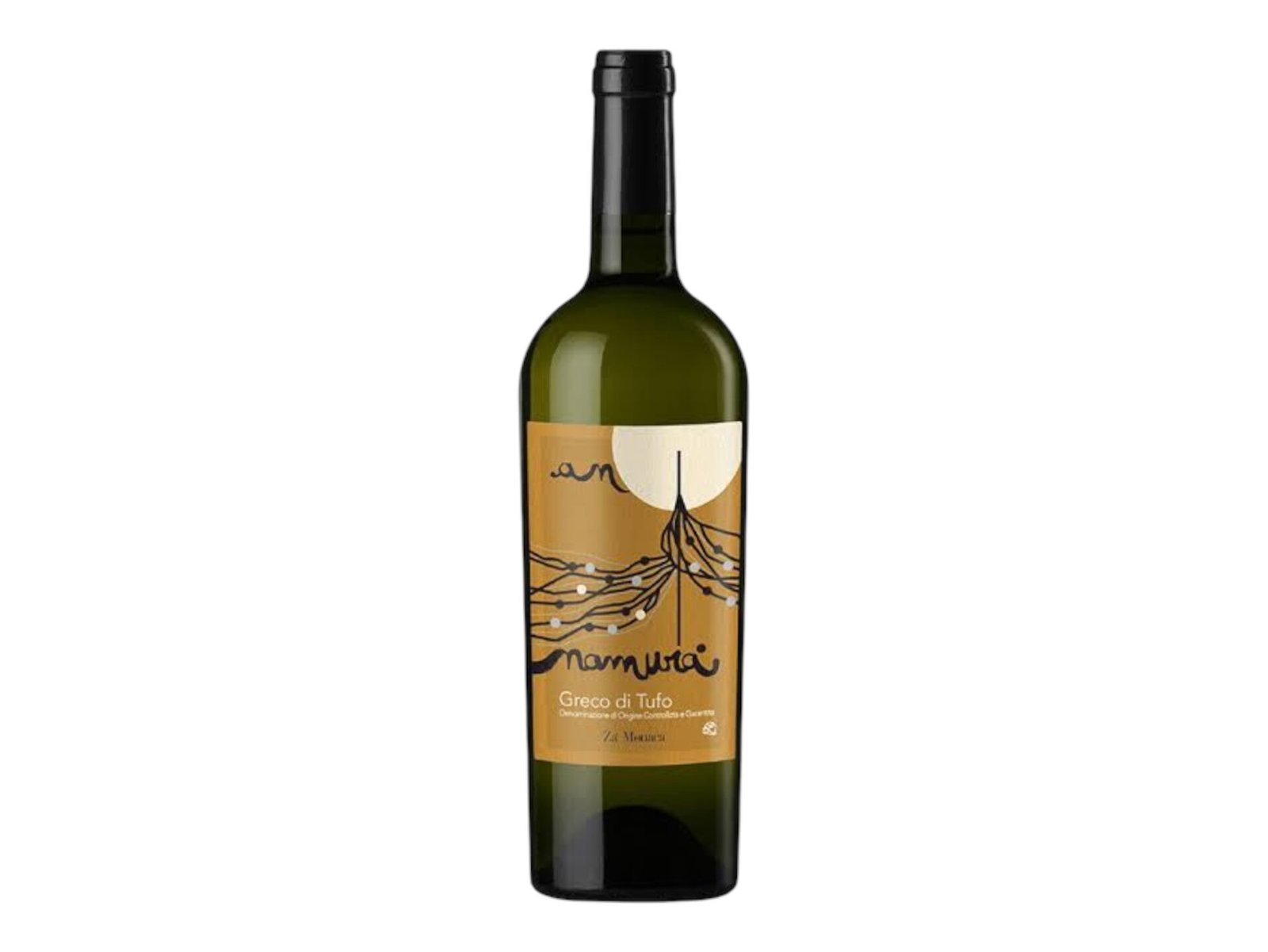 A bottle of Le Clivie Greco di Tufo DOCG white wine with a classic and elegant label on a white background.