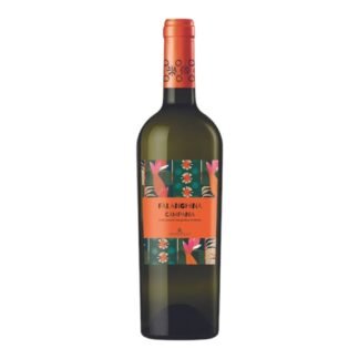Bottle of Falanghina Campania I.G.P. Dacastello, featuring a colorful and modern label with tropical floral patterns.