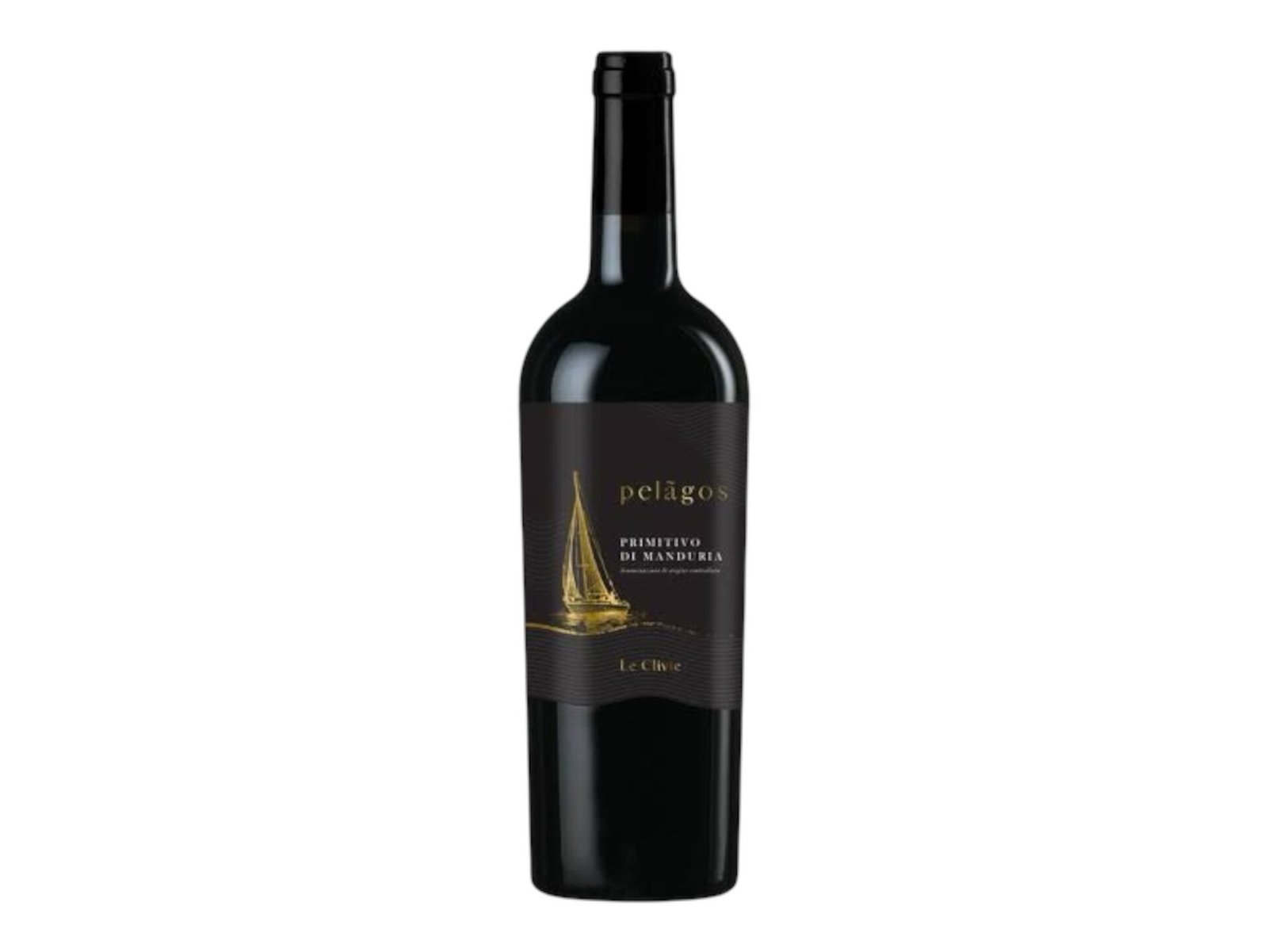 Bottle of Pelagos Primitivo di Manduria DOC by Le Clivie, Italian red wine, 14.5% ABV