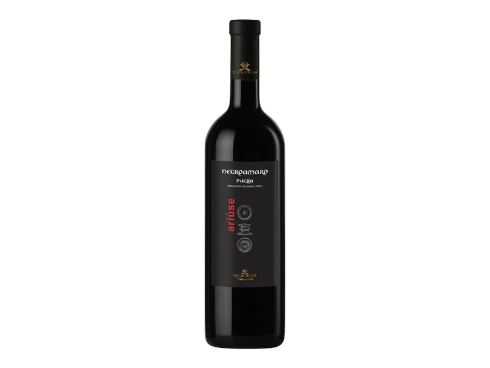 Bottle of Dacastello Ariuse Negroamaro Puglia IGT, Italian red wine, 13.5% ABV