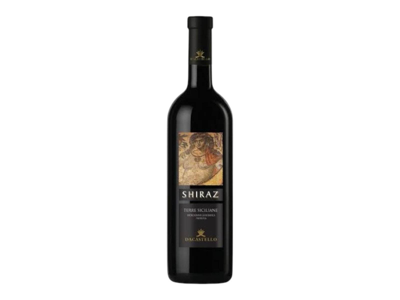 Bottle of Dacastello Shiraz Terre Siciliane IGT, Italian red wine, 14% ABV