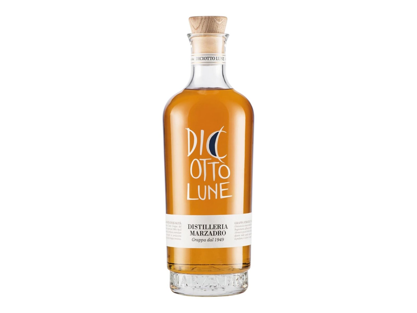 Bottle of Marzadro Grappa 18 Lune fine aged Italian grappa