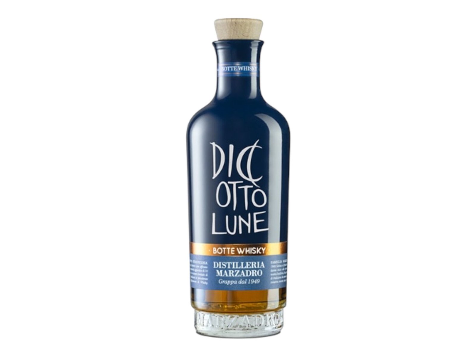 Bottle of Marzadro Diciotto Lune Botte Whisky Cask Grappa, Italian aged grappa, 41% ABV