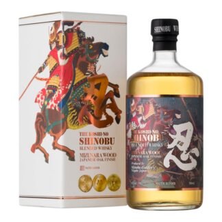 The Koshi-no Shinobu Blended Whisky, Mizunara Japanese Oak Finish, bottle and gift box