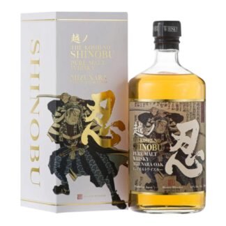 The Koshi-no Shinobu Pure Malt Japanese Whisky with Mizunara Oak Finish, bottle and gift box