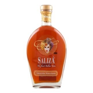 Salizà Amaretto Veneziano Italian liqueur bottle with decorative Venetian mask design